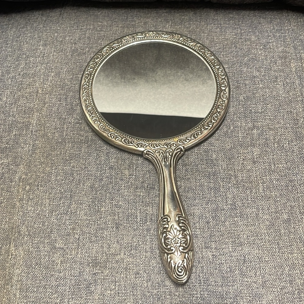 Antique Victorian Style Silver Mirror - Floral View 5